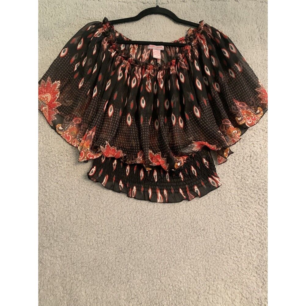 Ultra Pink Sheer Off Shoulder Crop Top Oversized Size Small Black Red